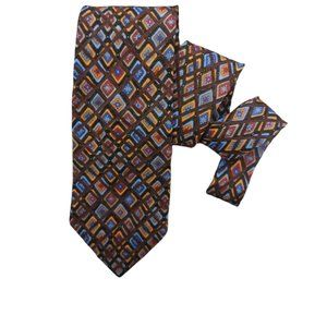 STEFANO RICCI Brown Geometric Silk Tie ITALY  61"/ 4" EC